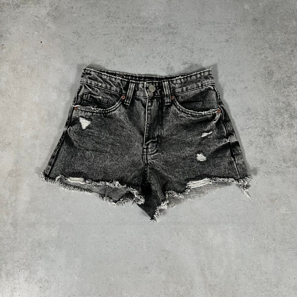 Aeropostale Mid Rise Women's Black Distressed Denim Cut-off Shorts Size 0